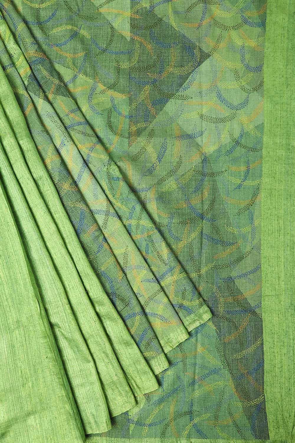 Green Pure Silk Tussar Jamdani Saree image number null