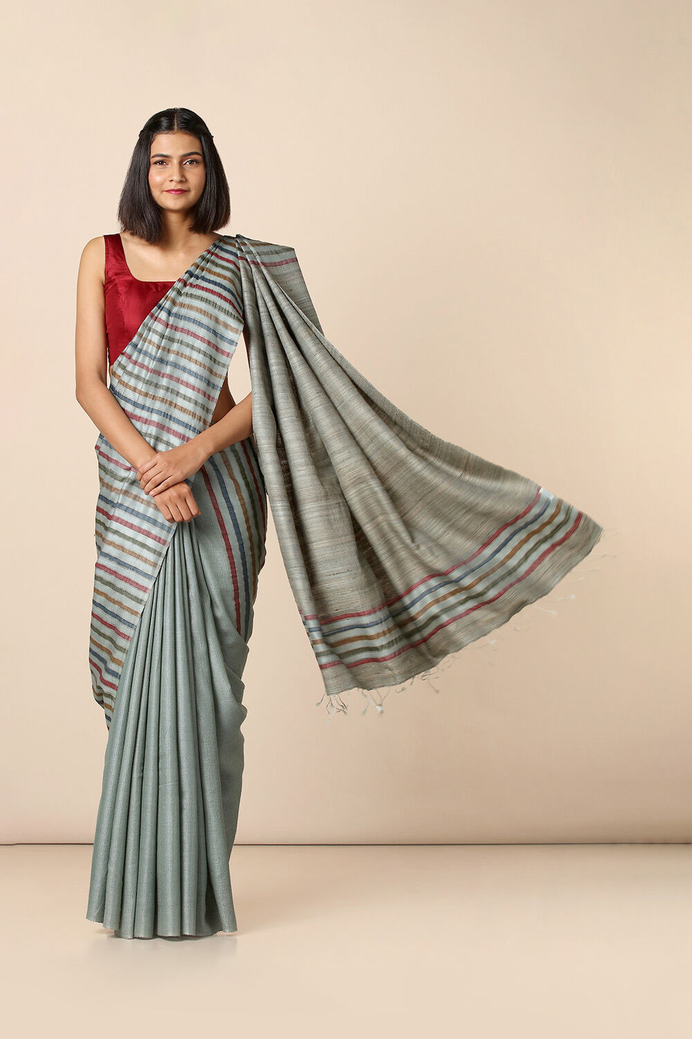 Light Green Pure Tussar Silk Woven Saree image number null