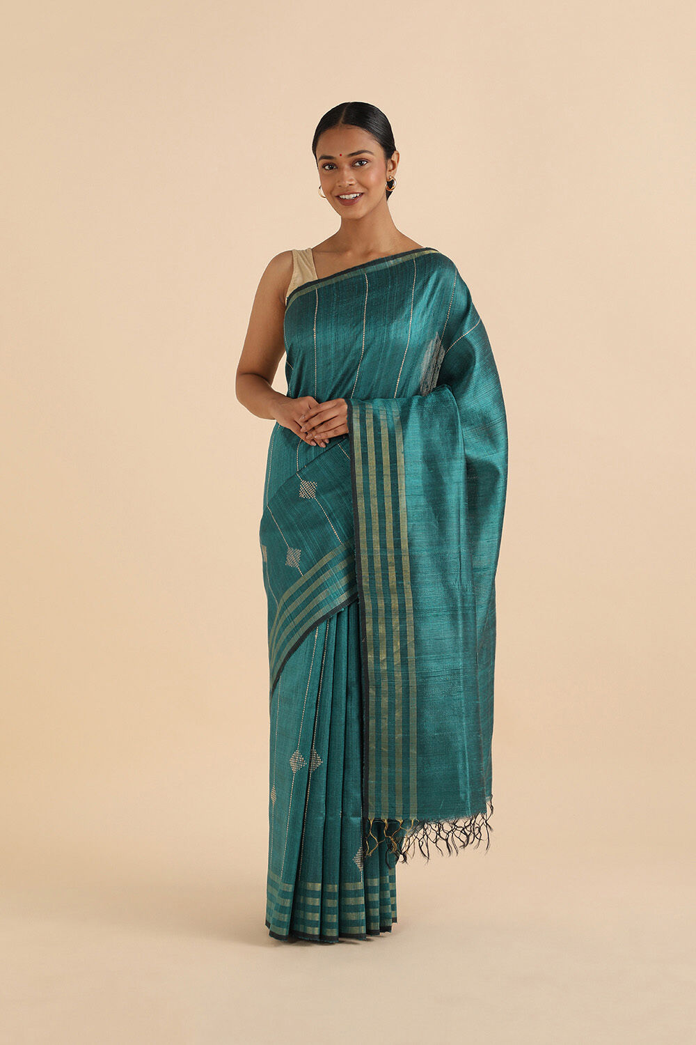 Green Pure Tussar Silk Bhagalpuri Saree image number null