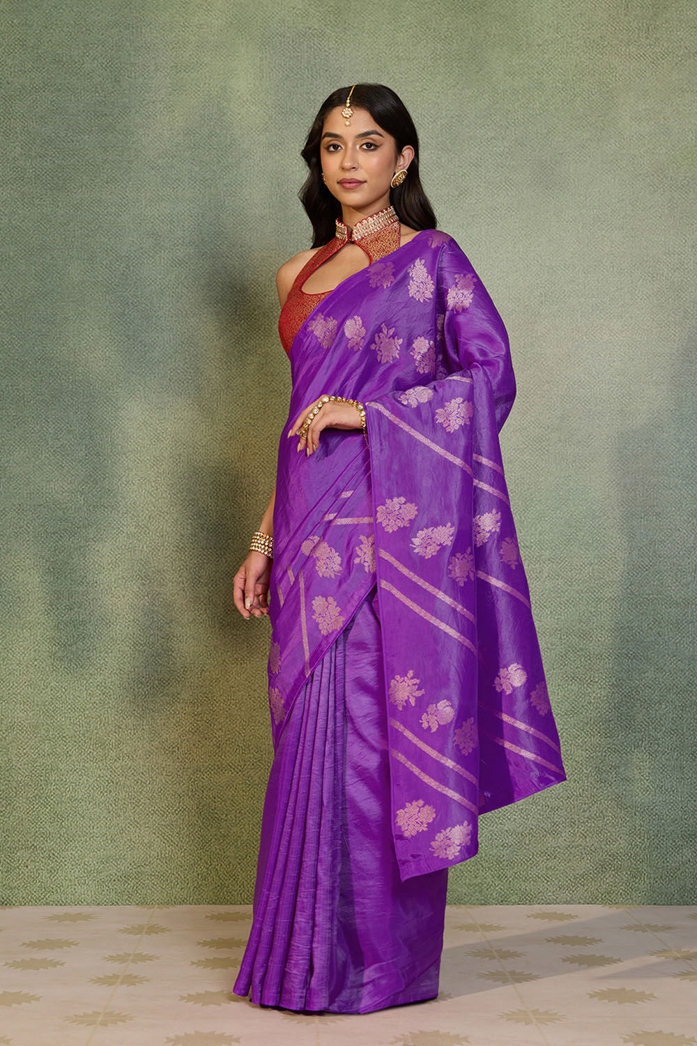 Purple Woven Design Viscose Saree image number null
