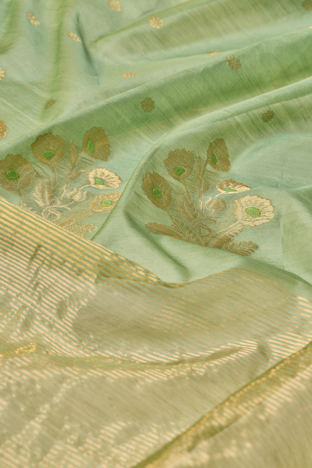 Green Woven Pure Silk Cotton Chanderi Saree image number null