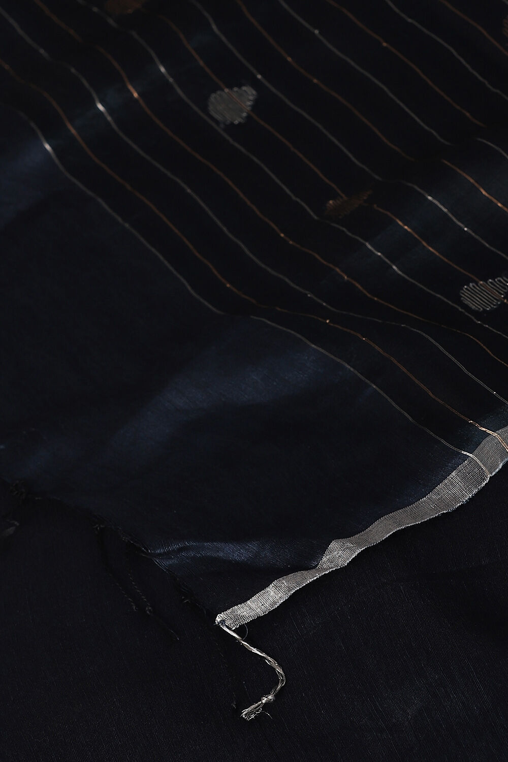 Dark Blue Pure Silk Linen Jamdani Saree image number null