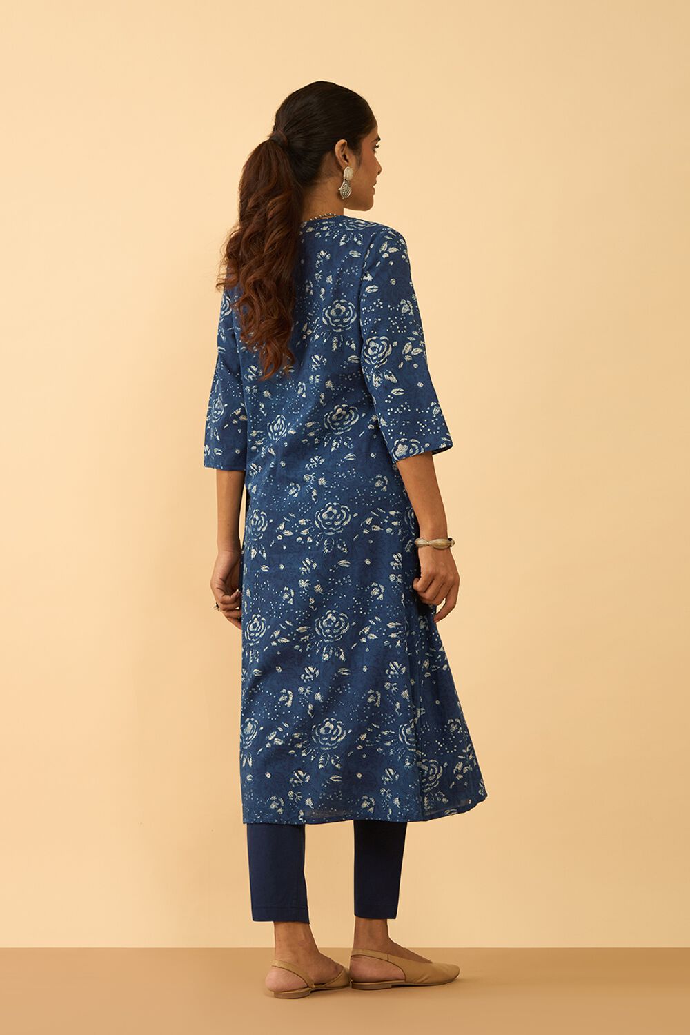 Blue Pure Cotton Printed Embroidered Kurta image number null
