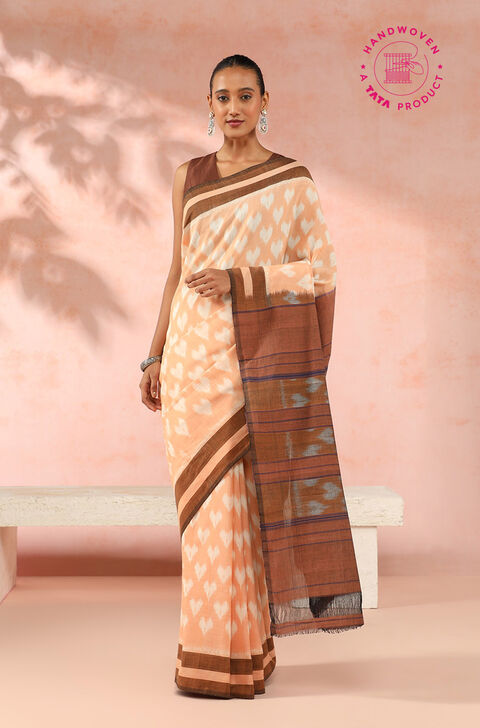 Orange Pure Cotton Pochampalli Ikat Saree