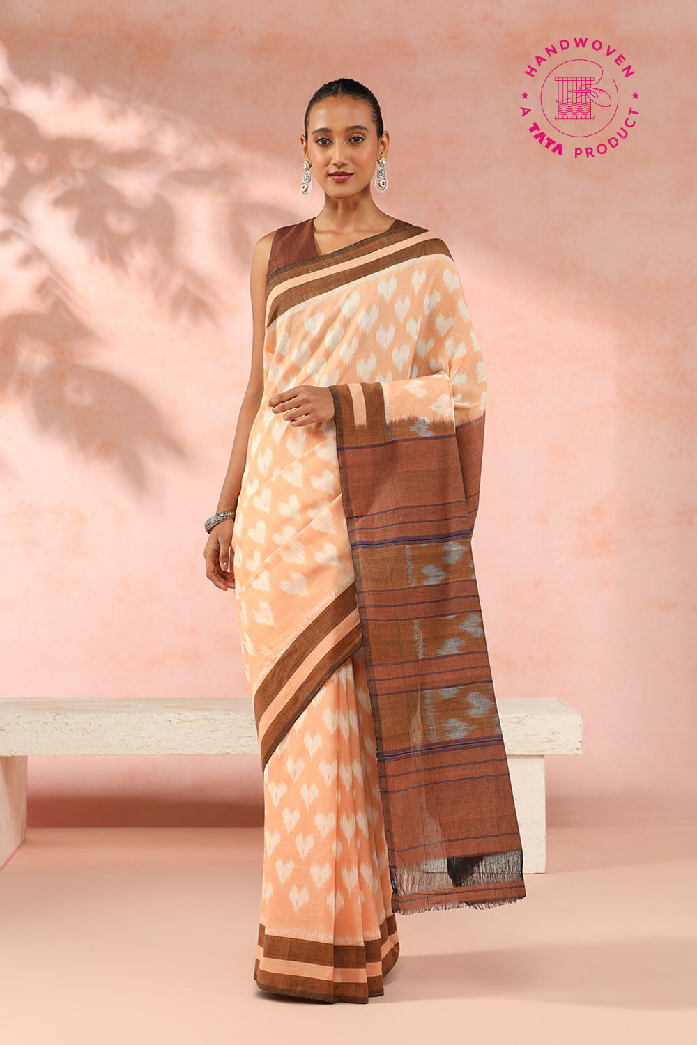Orange Pure Cotton Pochampalli Ikat Saree image number null