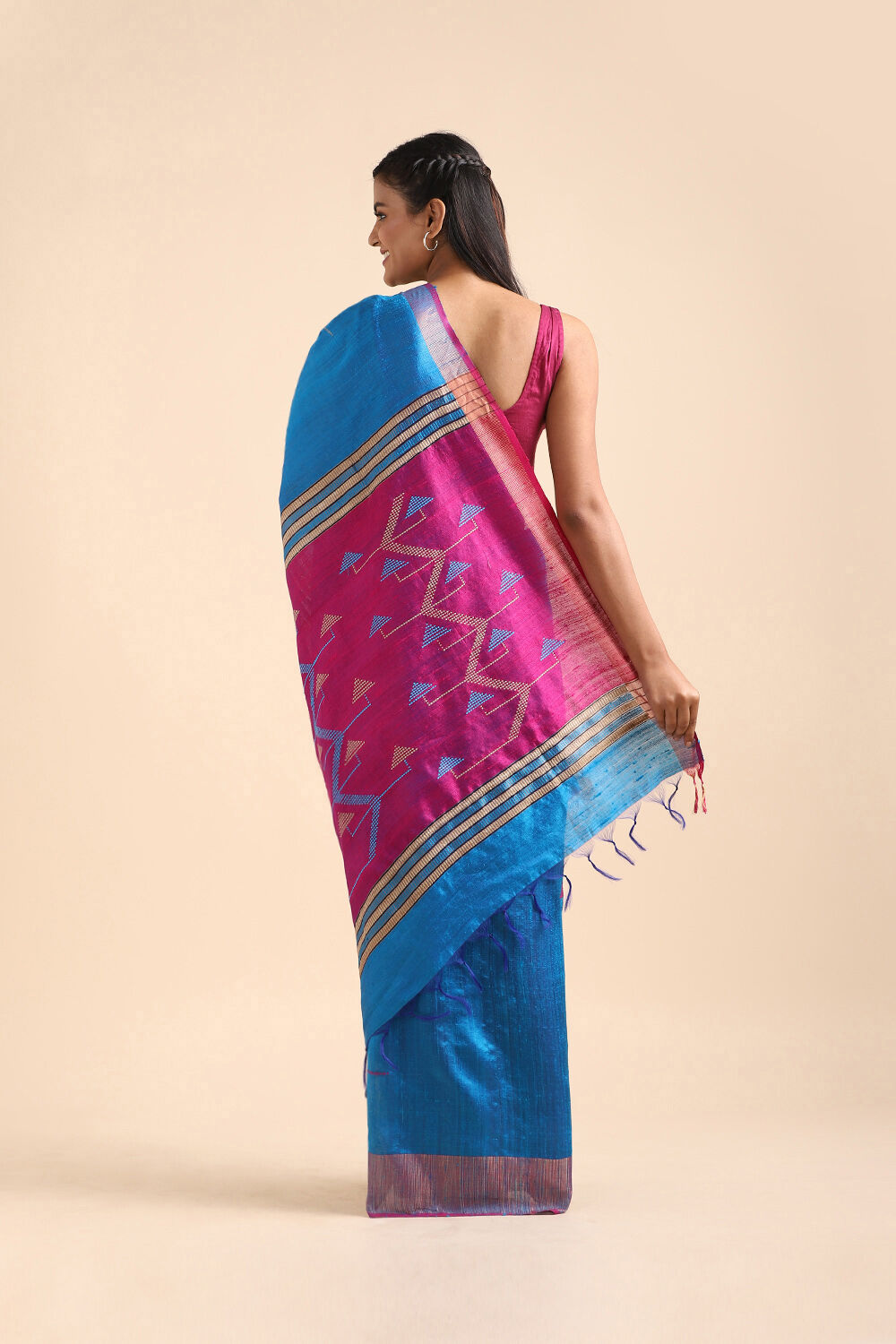 Light Blue Pure Tussar Silk Bhagalpuri Saree image number null
