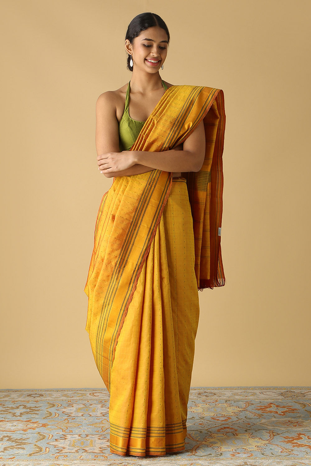 Yellow Pure Silk Kanjivaram Saree image number null