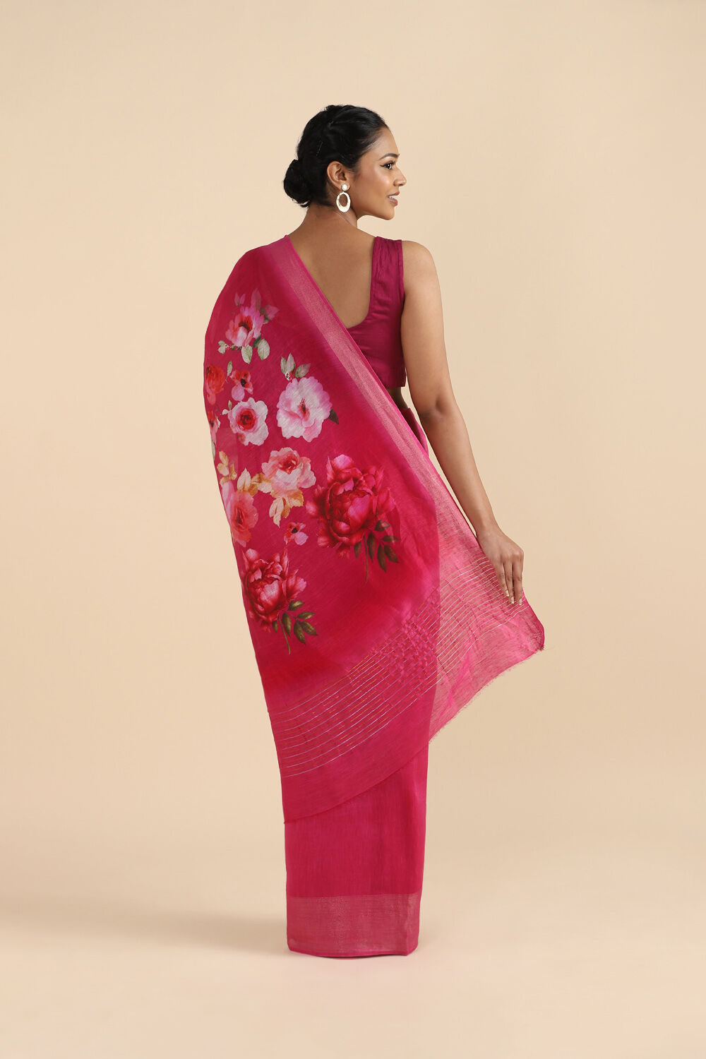 Light Pink Pure Silk Linen Digital Printed Saree image number null