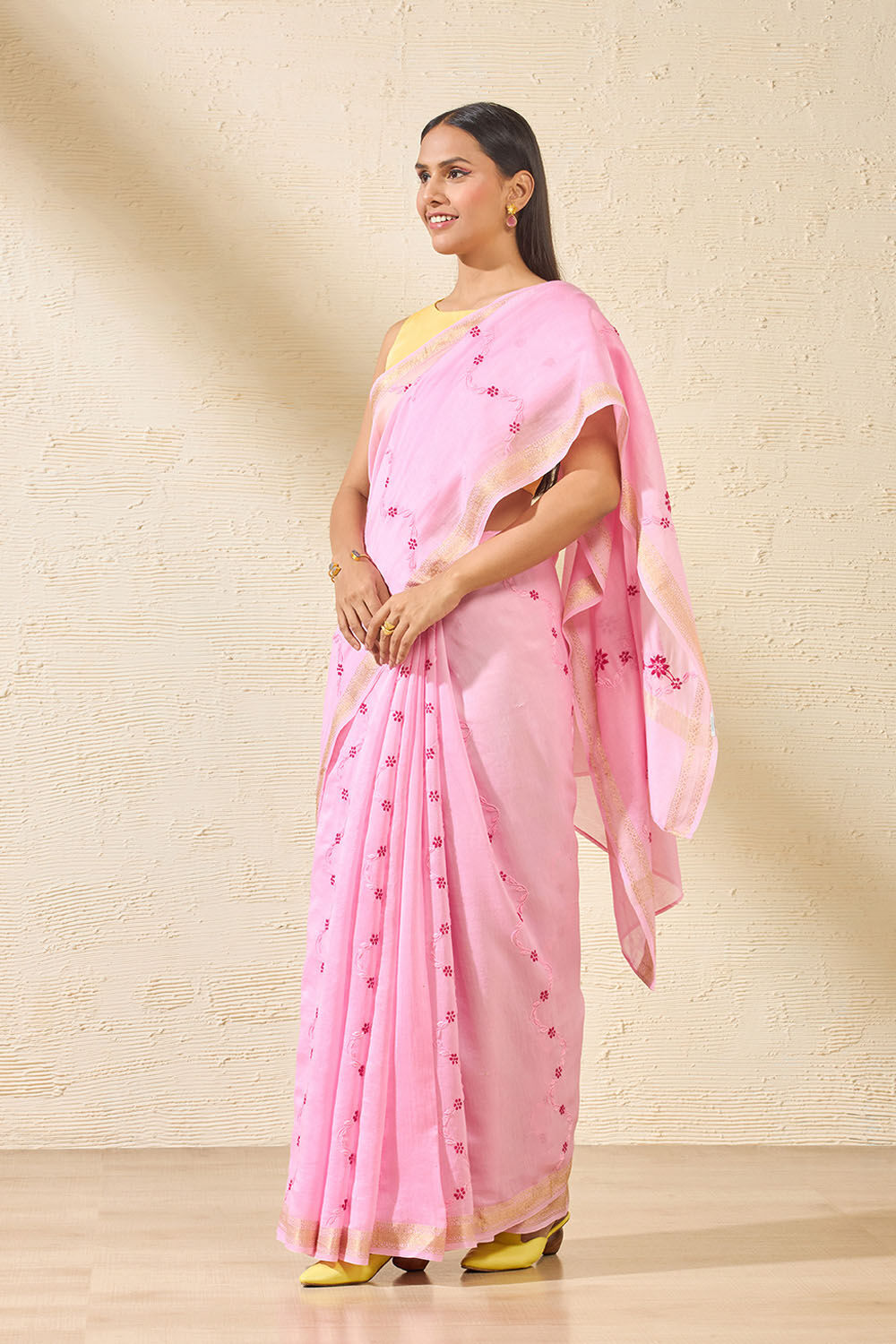 Light Pink Lucknow Pure Silk Cotton Chikankari Saree image number null