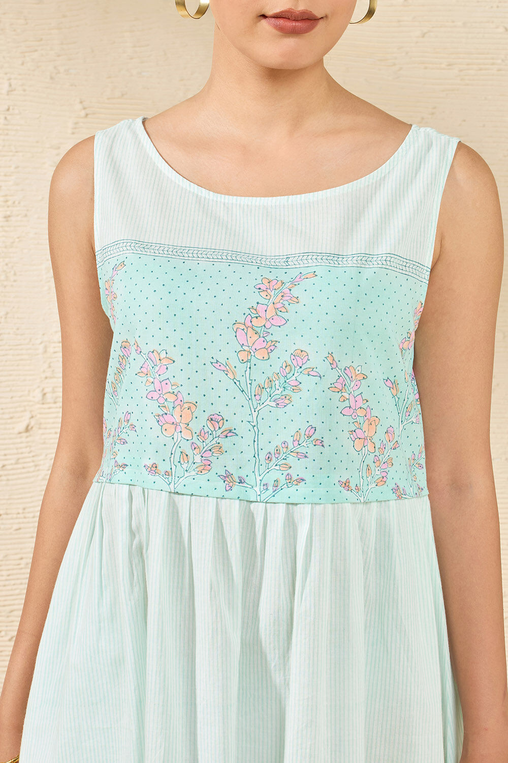 Off White Pure Cotton Printed Sanganeri Dress image number null