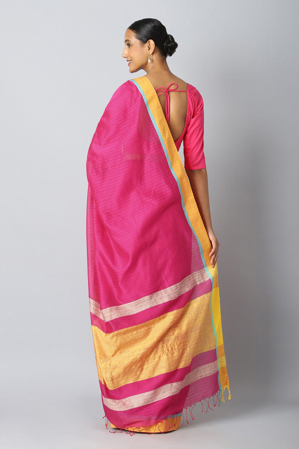 Dark Pink Pure Silk Cotton Bengal Saree image number null