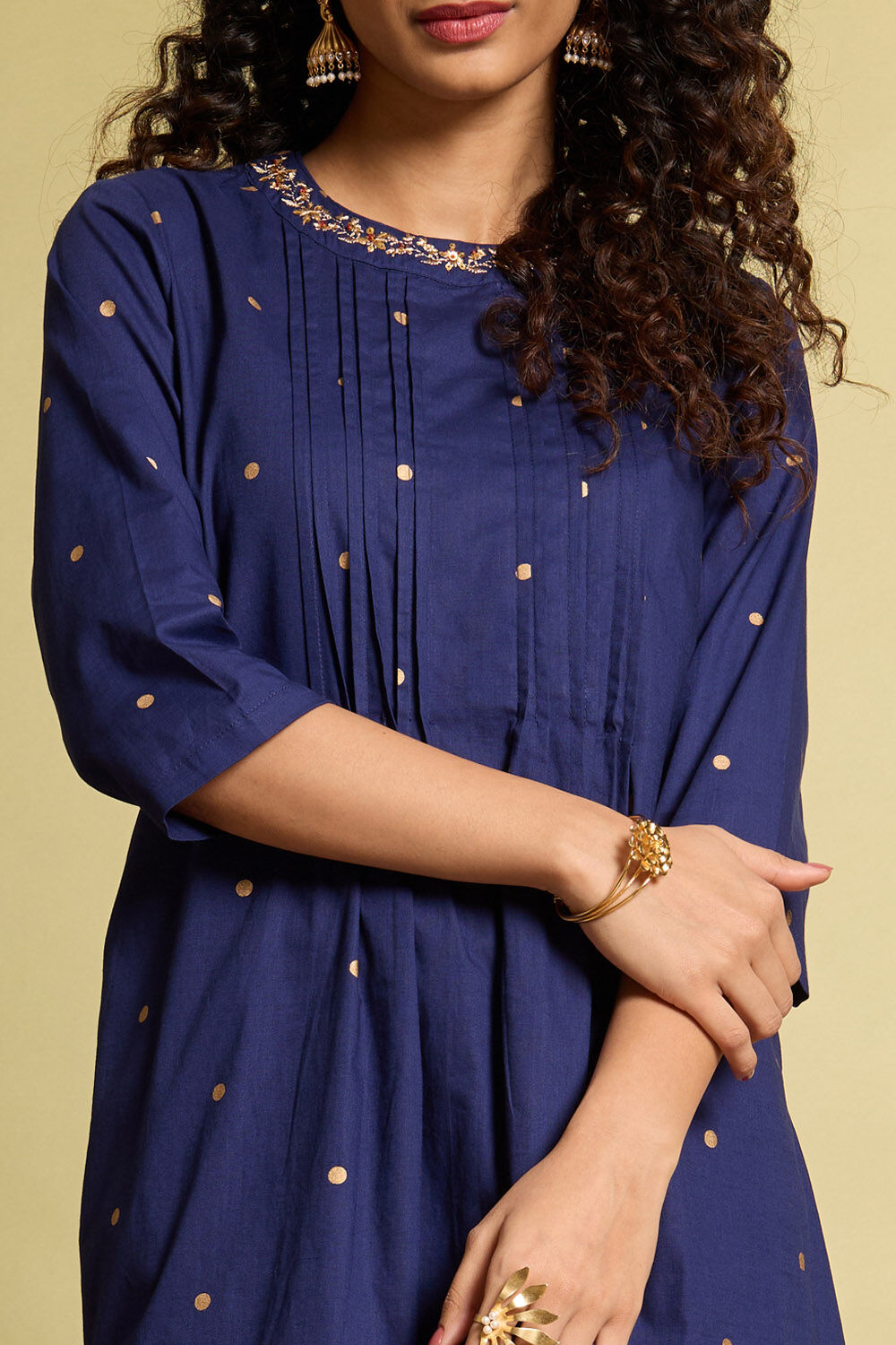 Dark Blue Embroidered Pure Cotton Kurta image number null