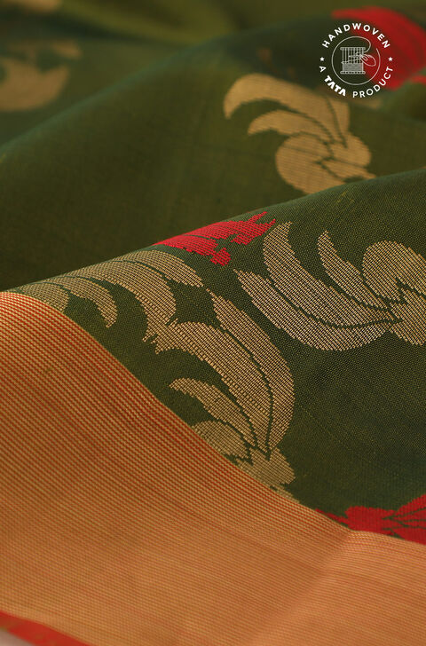 Dark Green Pure Silk Woven South Saree