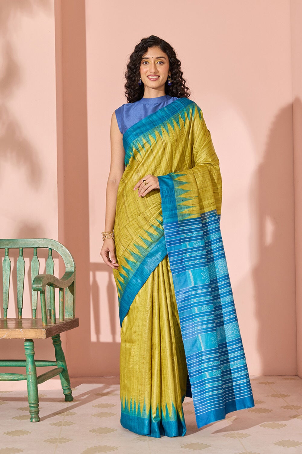 Light Green Ikat Pure Tussar Silk Gopalpur Saree image number null