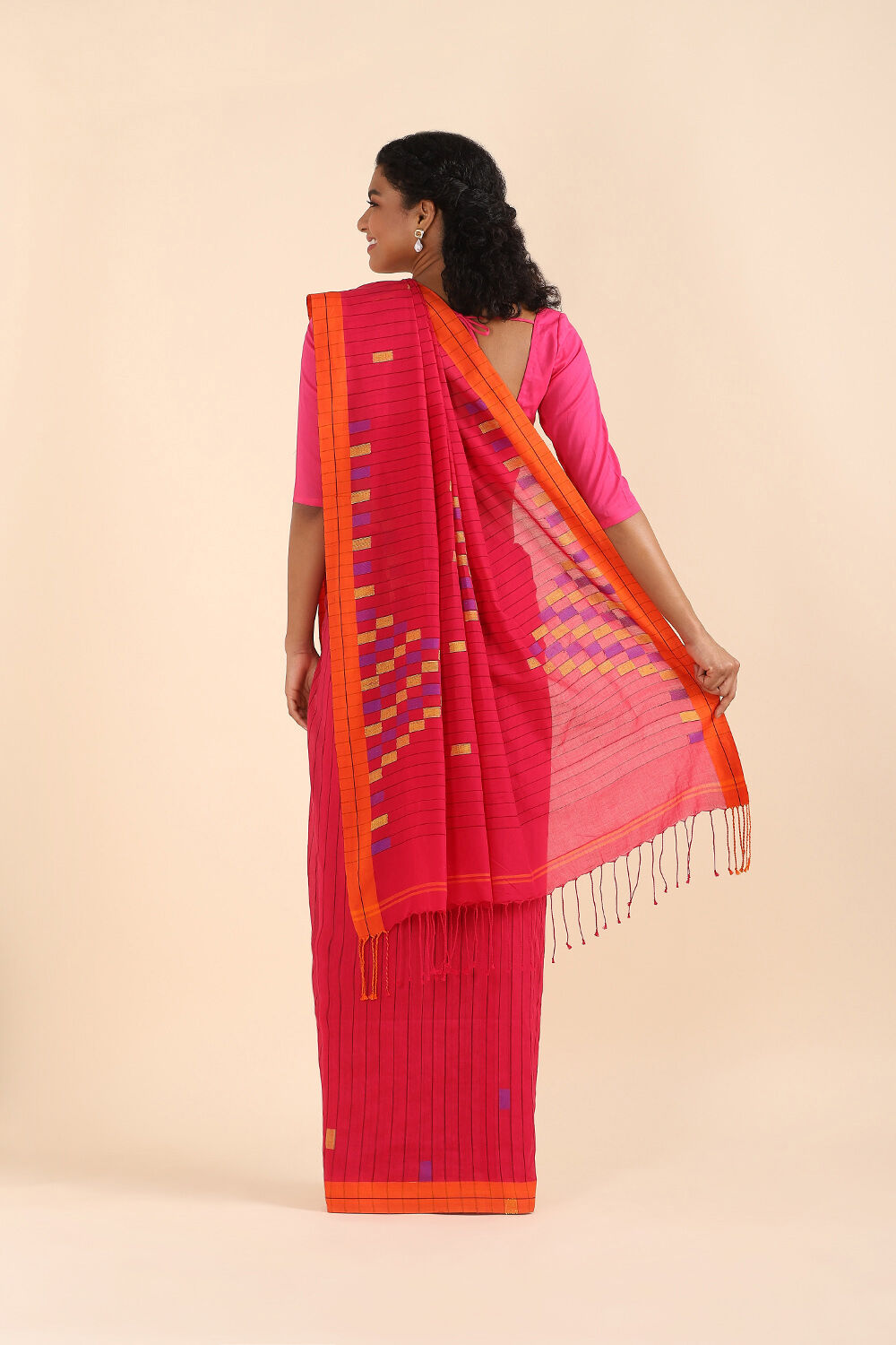 Dark Pure Pink Cotton Jamdani Saree image number null