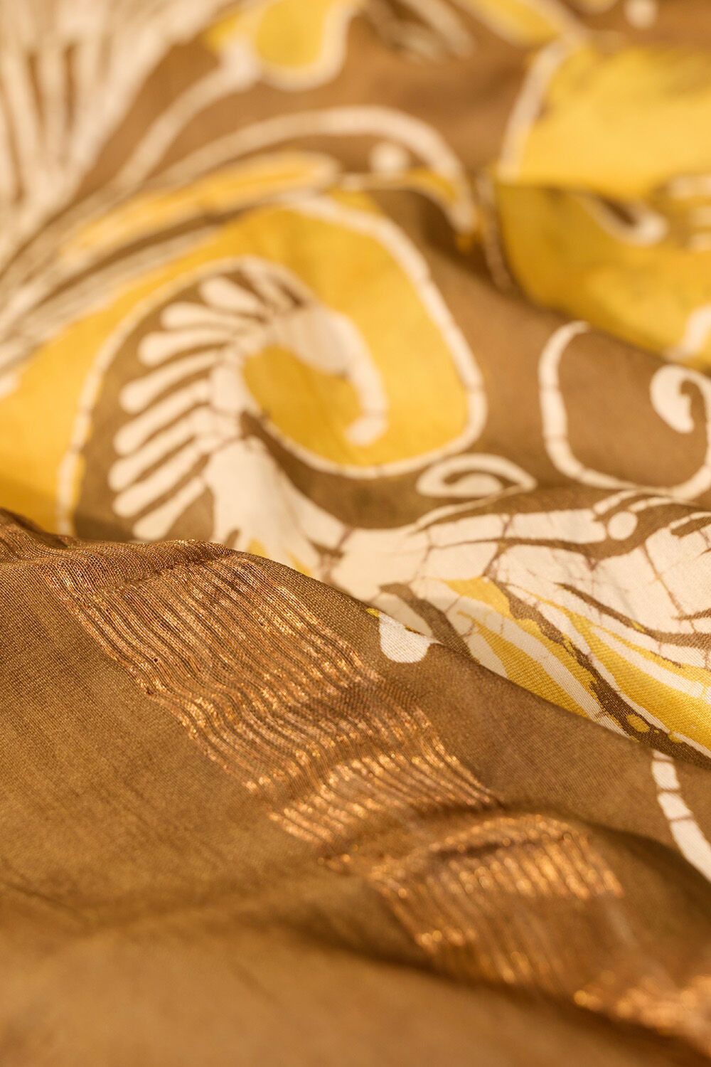 Yellow Ujjain Pure Silk Cotton Batik Saree image number null