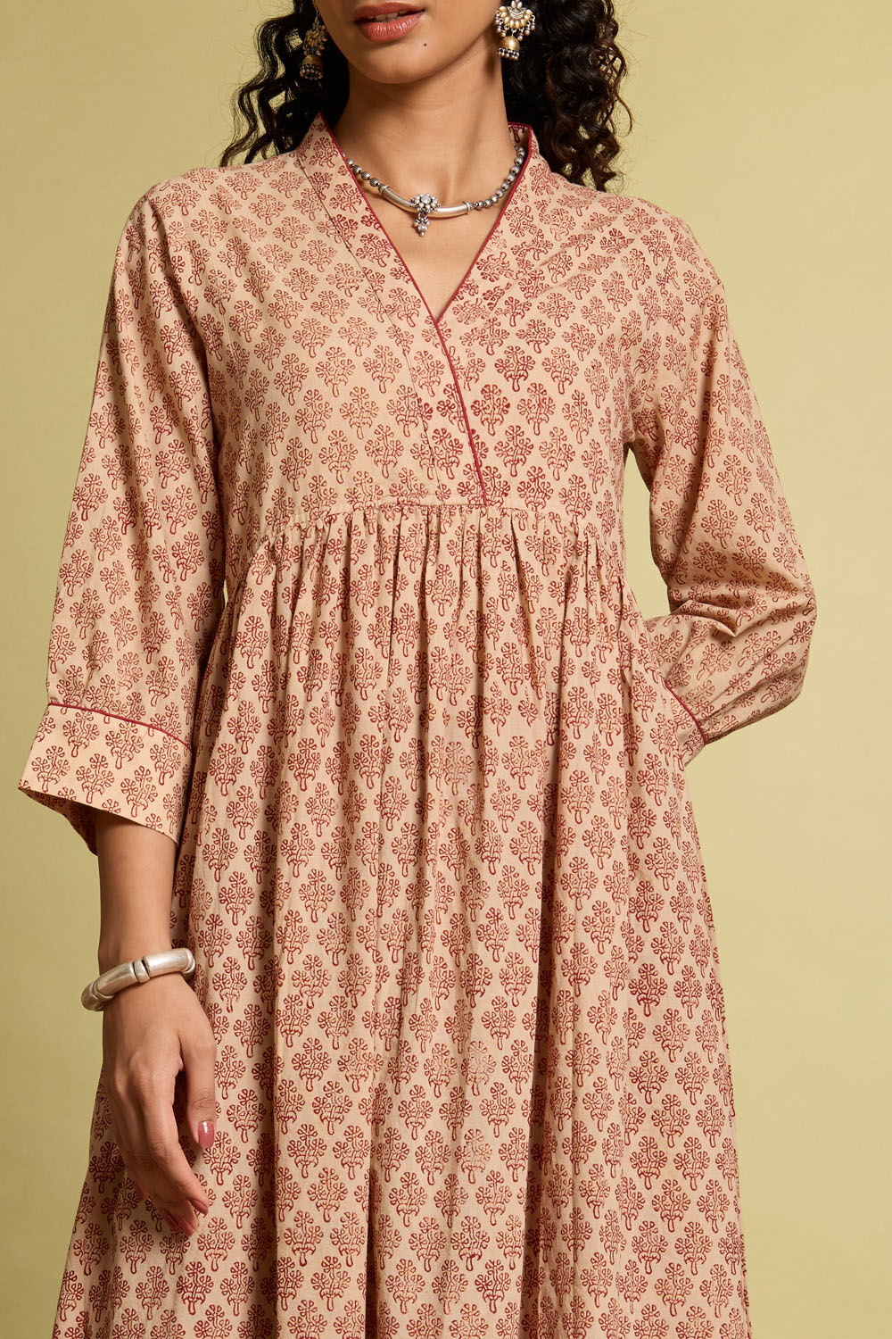 Beige Bagru Block Printed Pure Cotton Kurta image number null