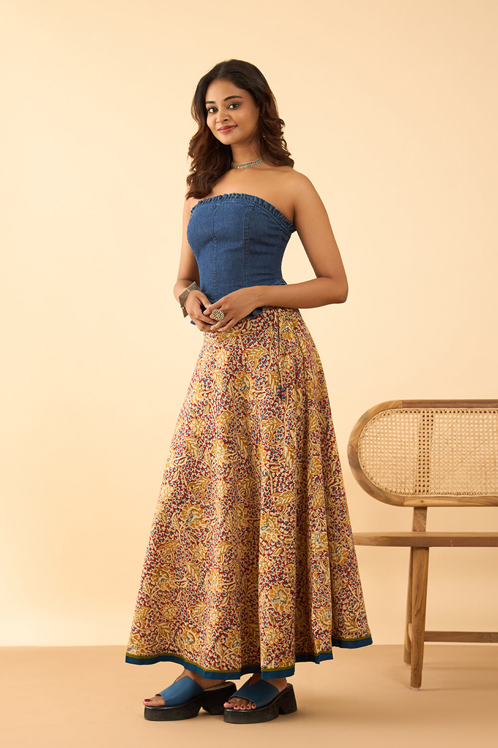 Dark Red Kalamkari Pure Cotton Ethnic Skirt image number null