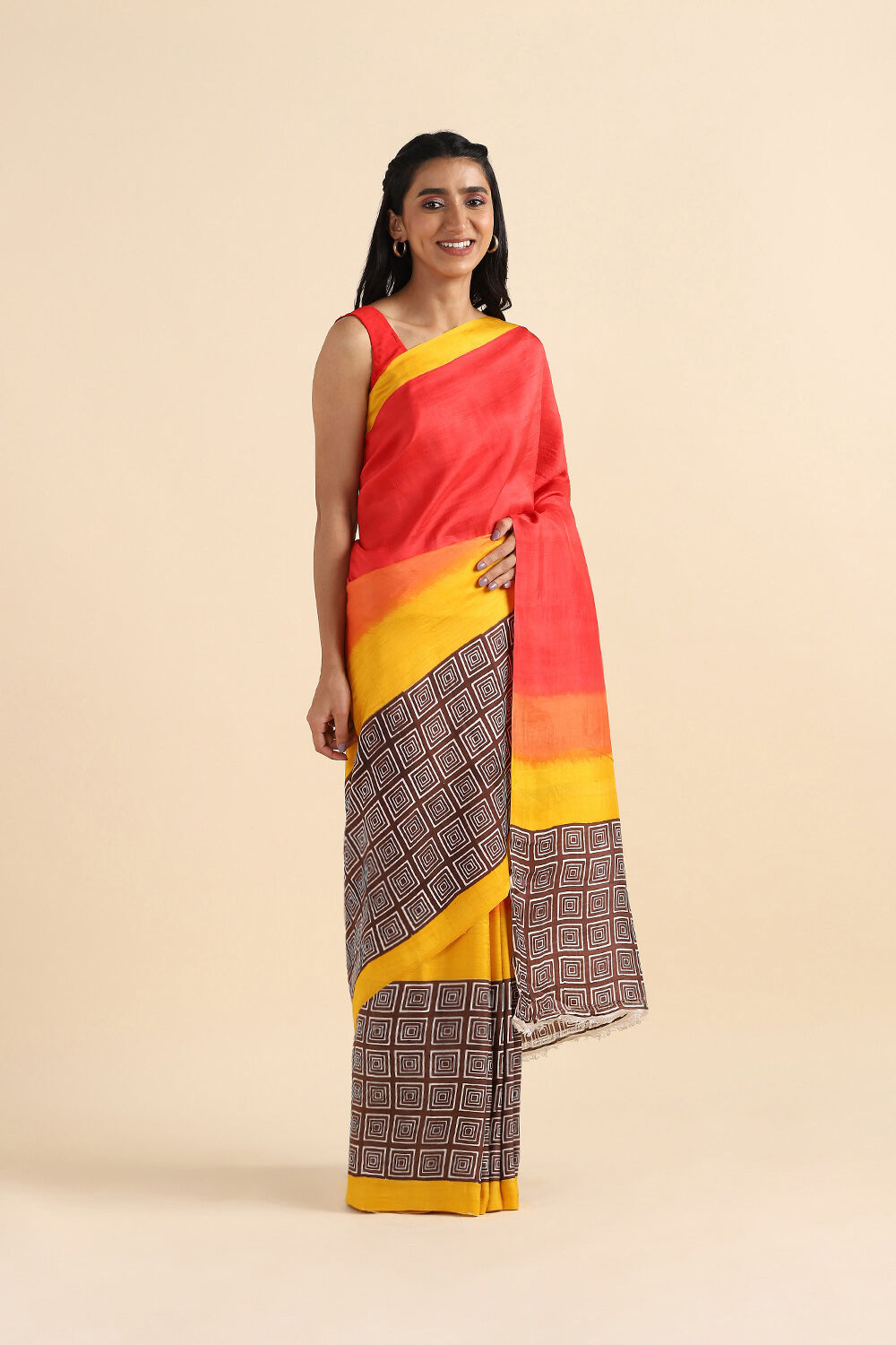 Orange Pure Silk Printed Saree image number null