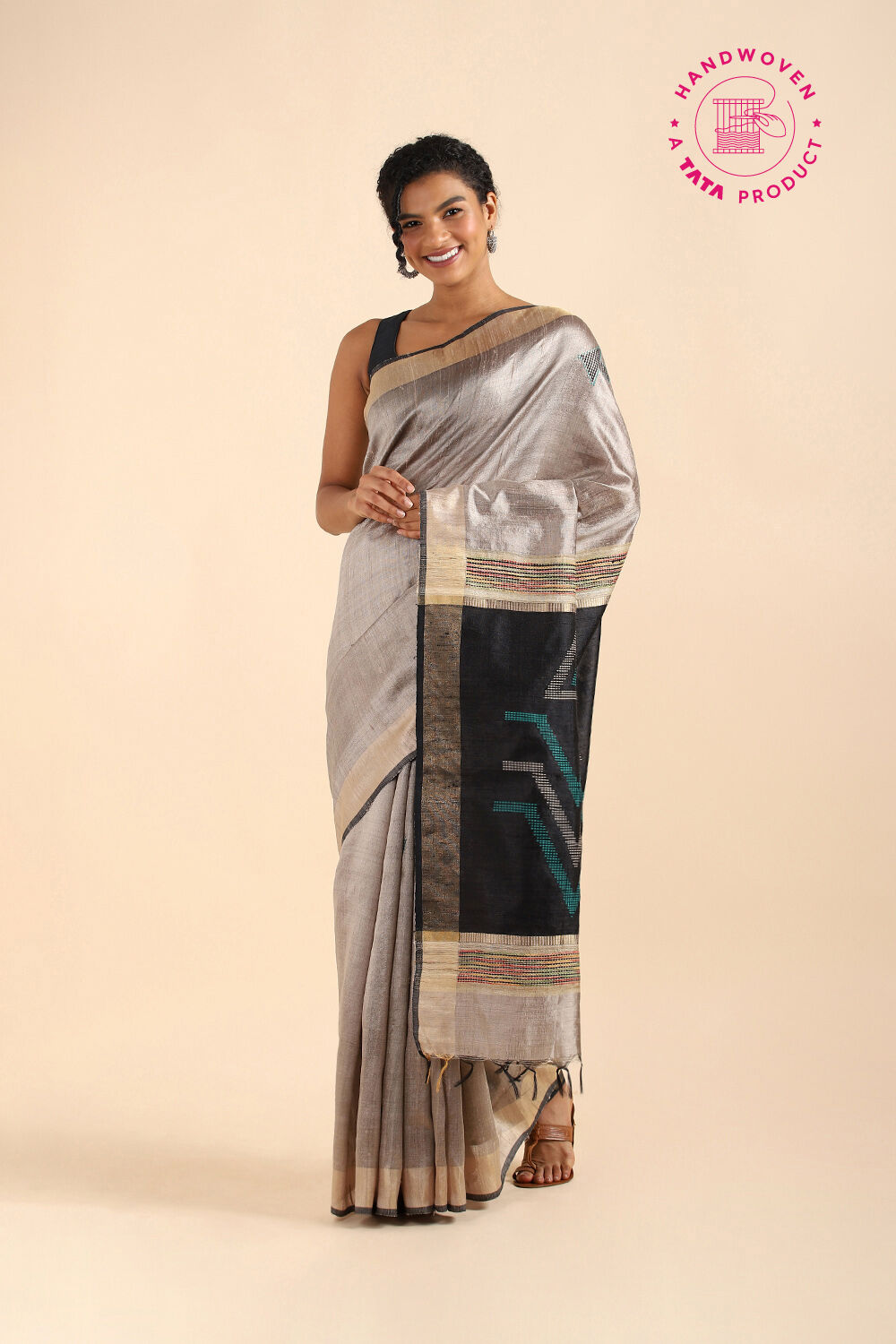 Beige Pure Tussar Silk Bhagalpuri Saree image number null