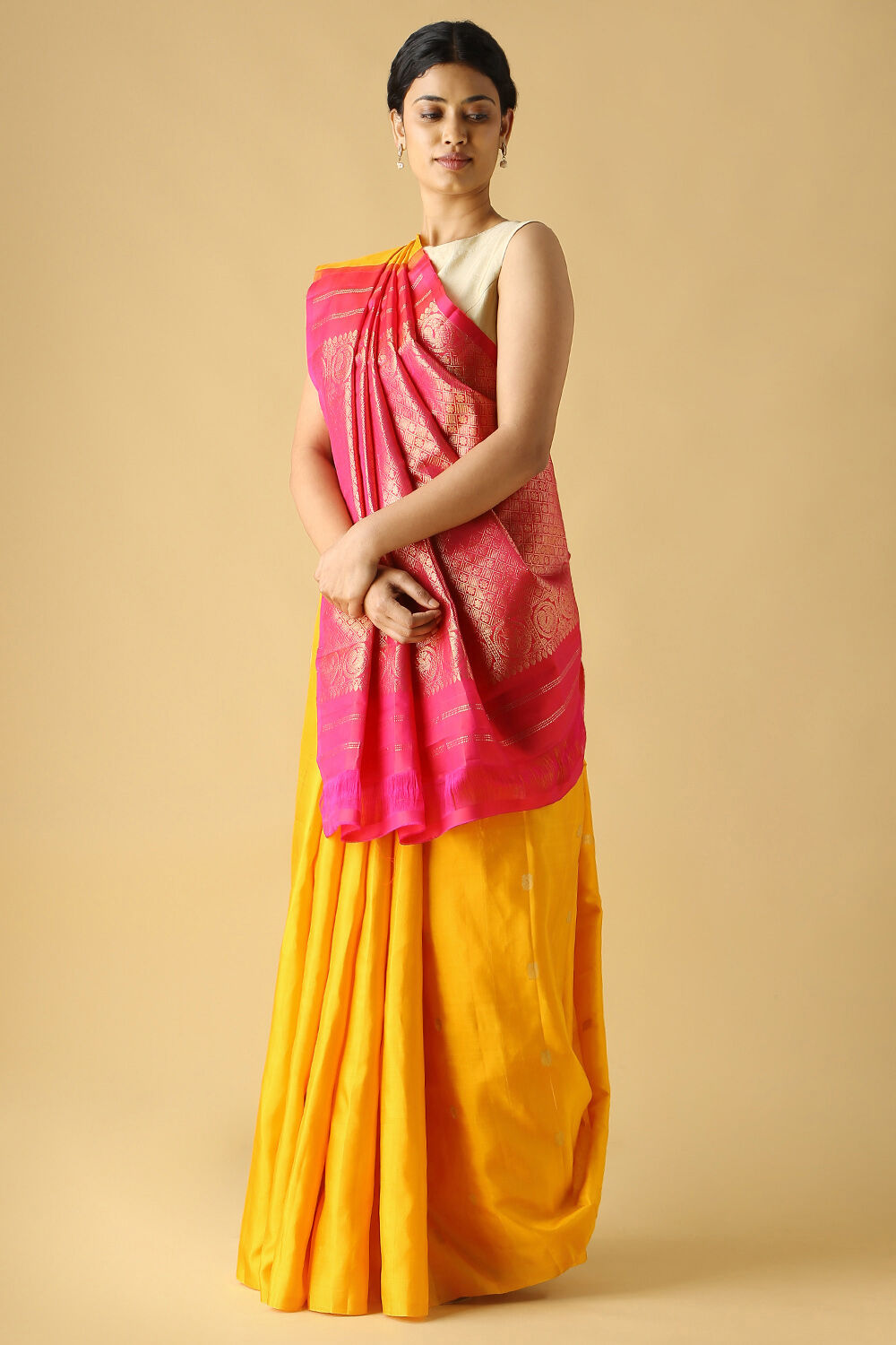 Yellow Pure Silk Kanjivaram Saree image number null