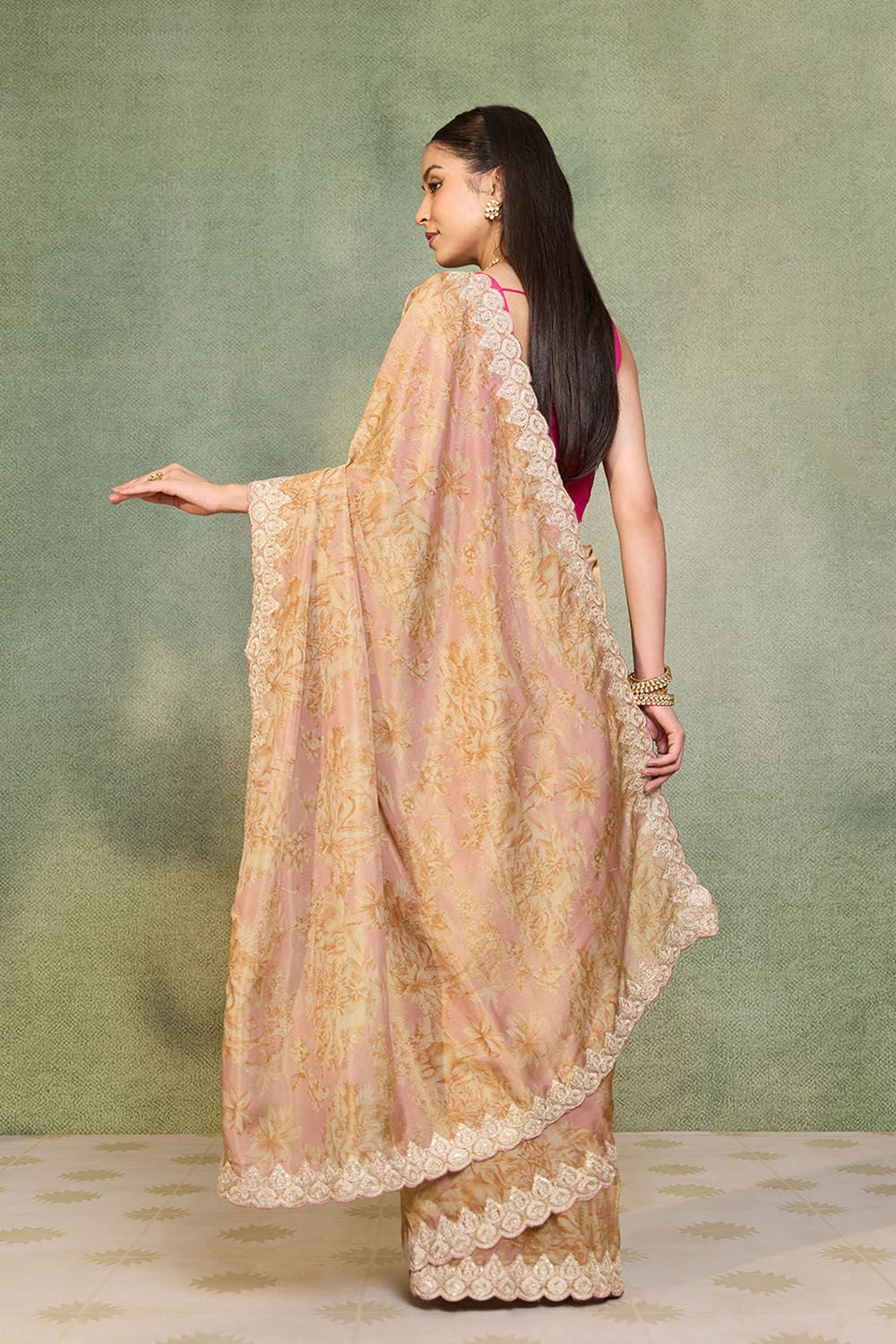 Light Pink Viscose Tissue Embroidered Saree image number null