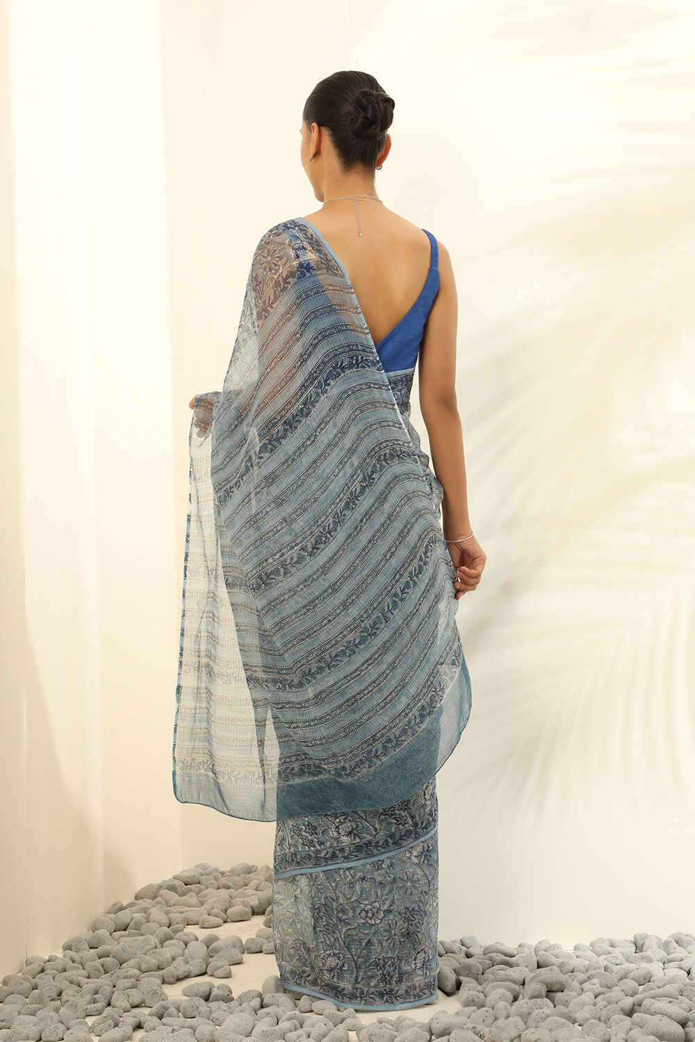 Light Blue Pure Kota Bagru Block Printed Saree image number null