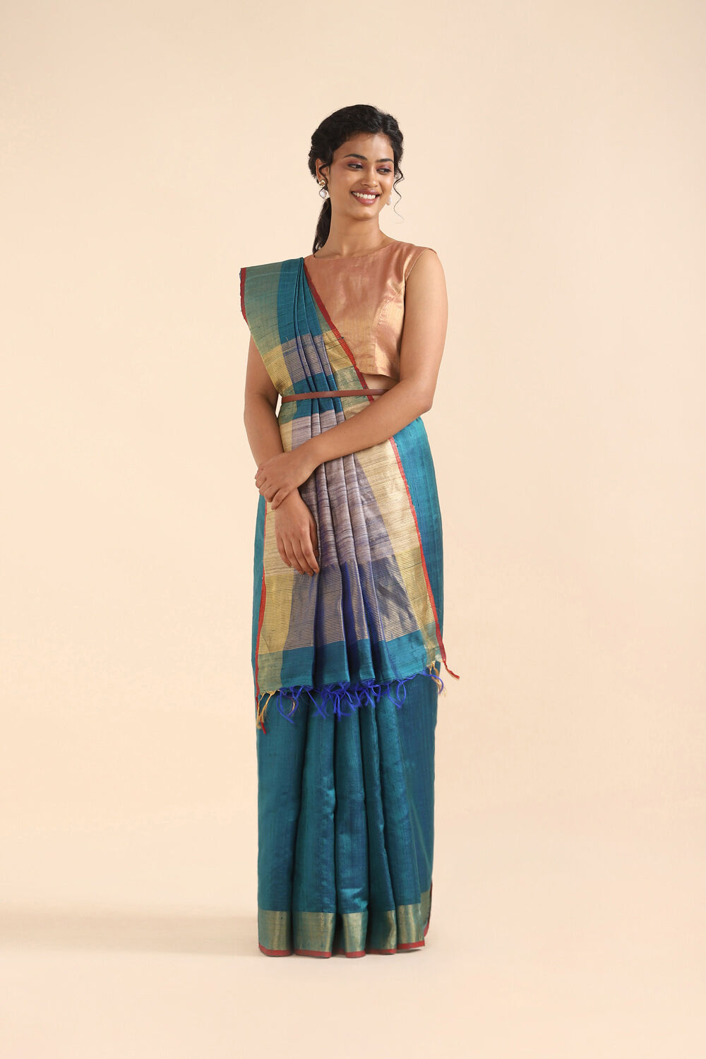 Green Pure Tussar Silk Bhagalpuri Saree image number null