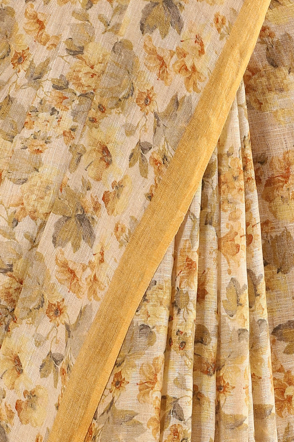 Beige Pure Linen Digital Printed Saree image number null