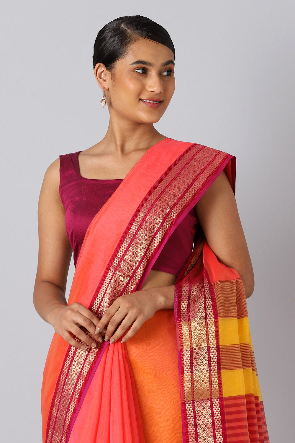 Pink Pure Silk Cotton Maheswari Saree image number null