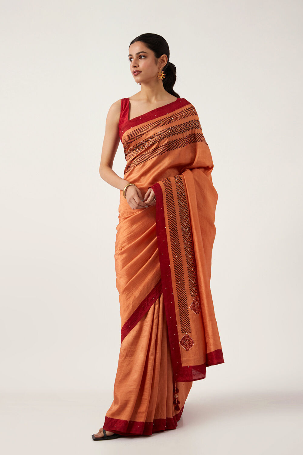 Orange Pure Silk Hand Paint Saree image number null