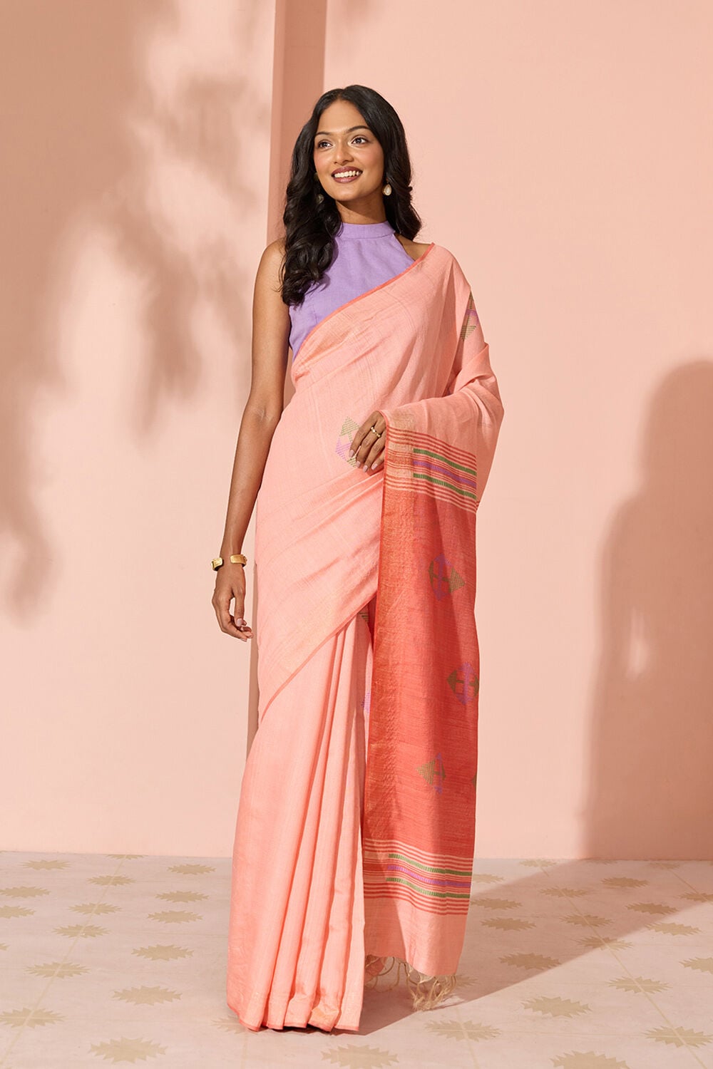 Light Pink Woven Silk Viscose Bhagalpur Saree image number null