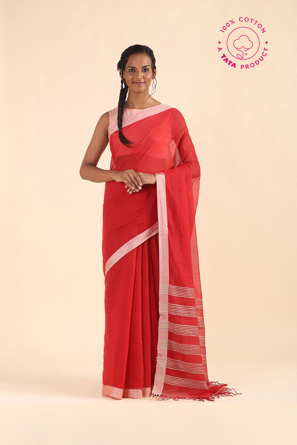 Red Pure Cotton Bengal Saree image number null