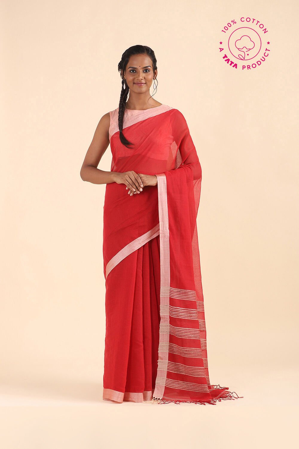 Red Pure Cotton Bengal Saree image number null