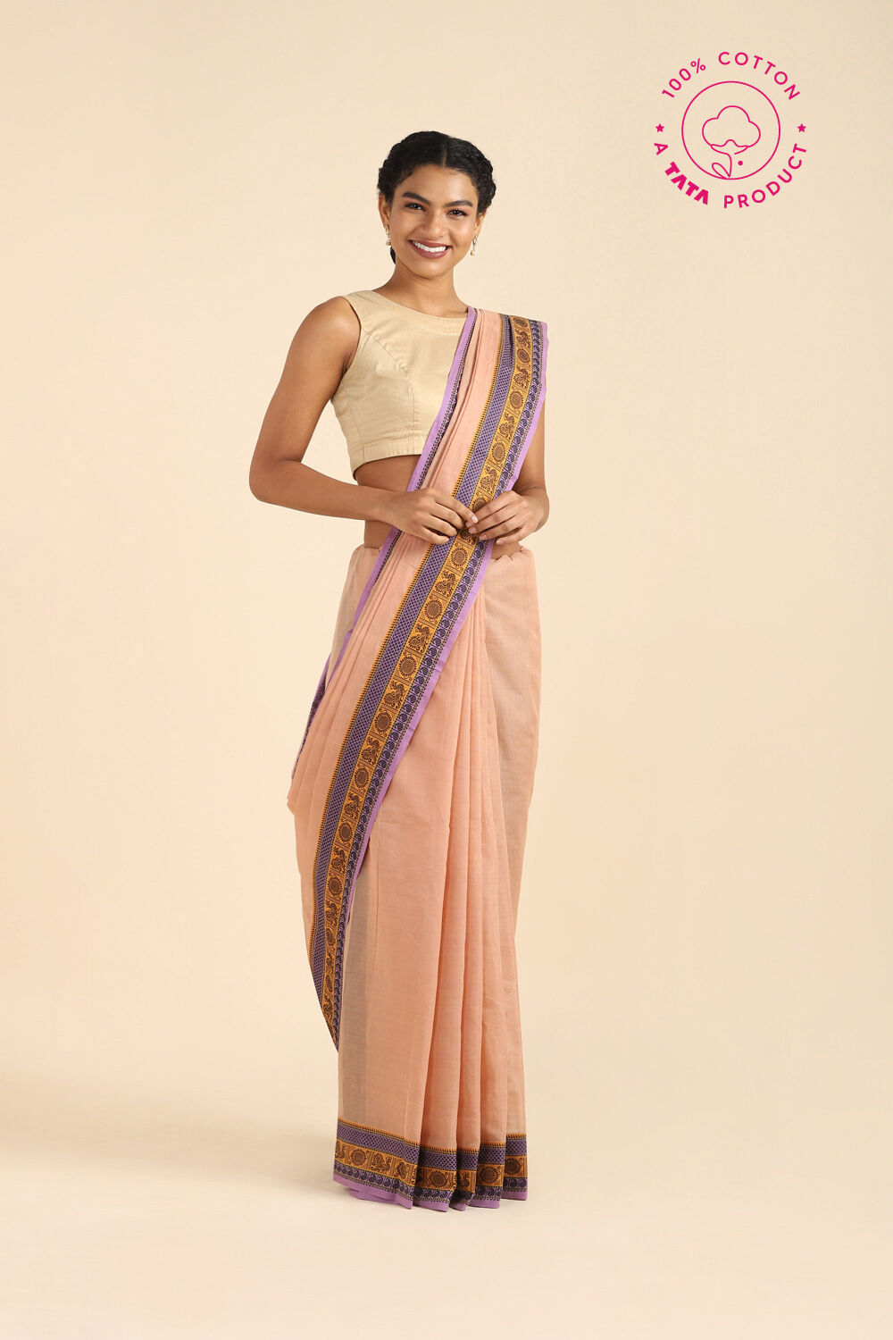 Light Pink Pure Cotton South Saree image number null