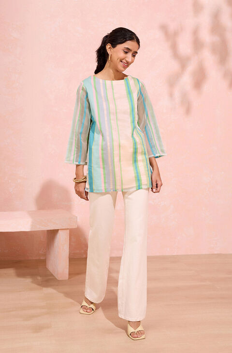 Light Pink Woven Pure Cotton Organza Short Top