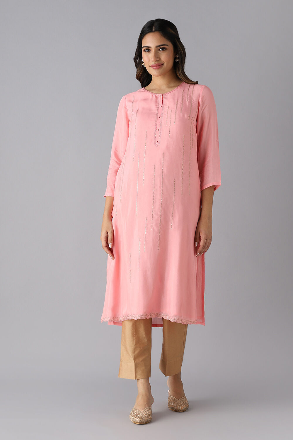 Light Pink Viscose Embroidered Kurta image number null
