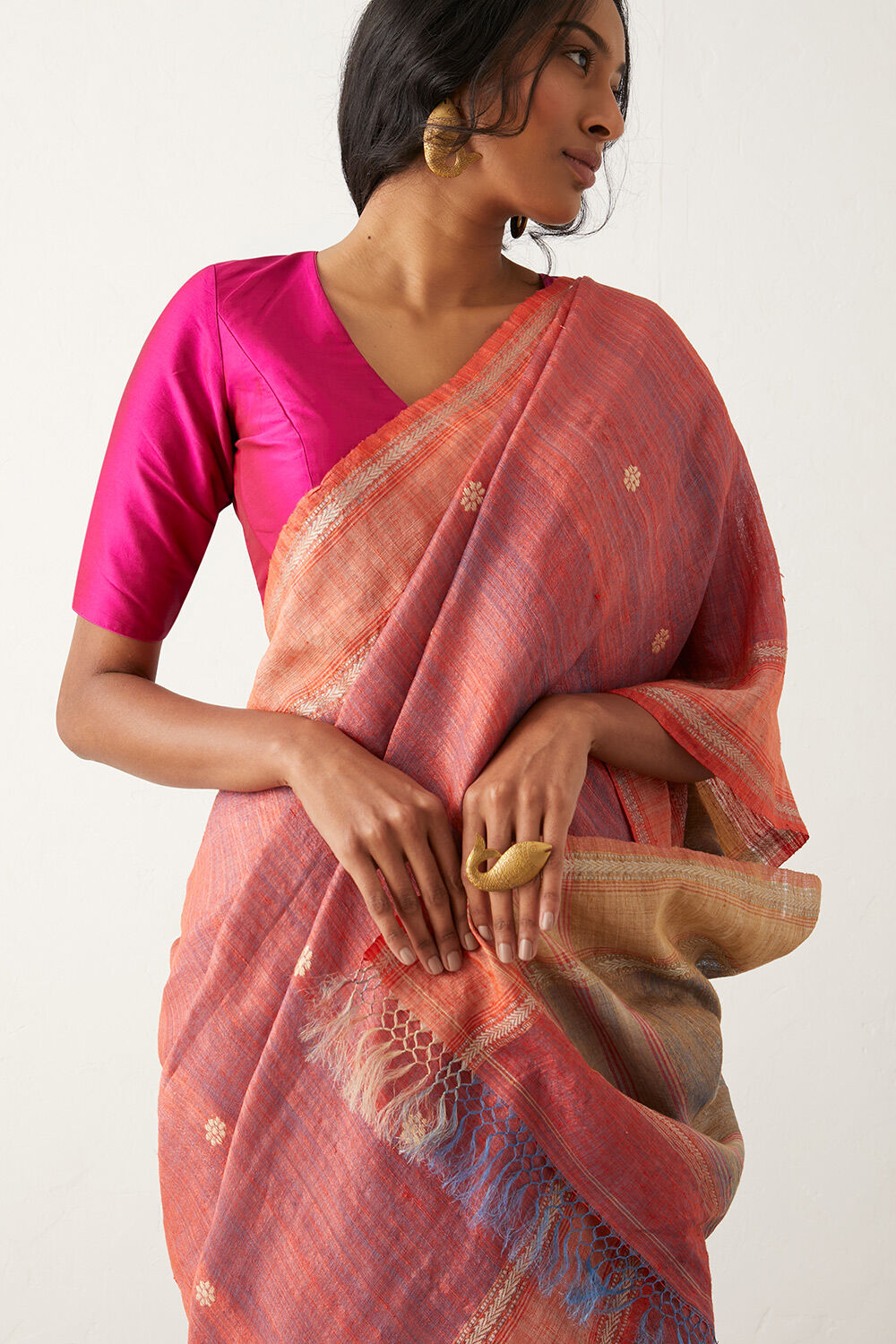Red Pure Tussar Silk Bengal Saree image number null