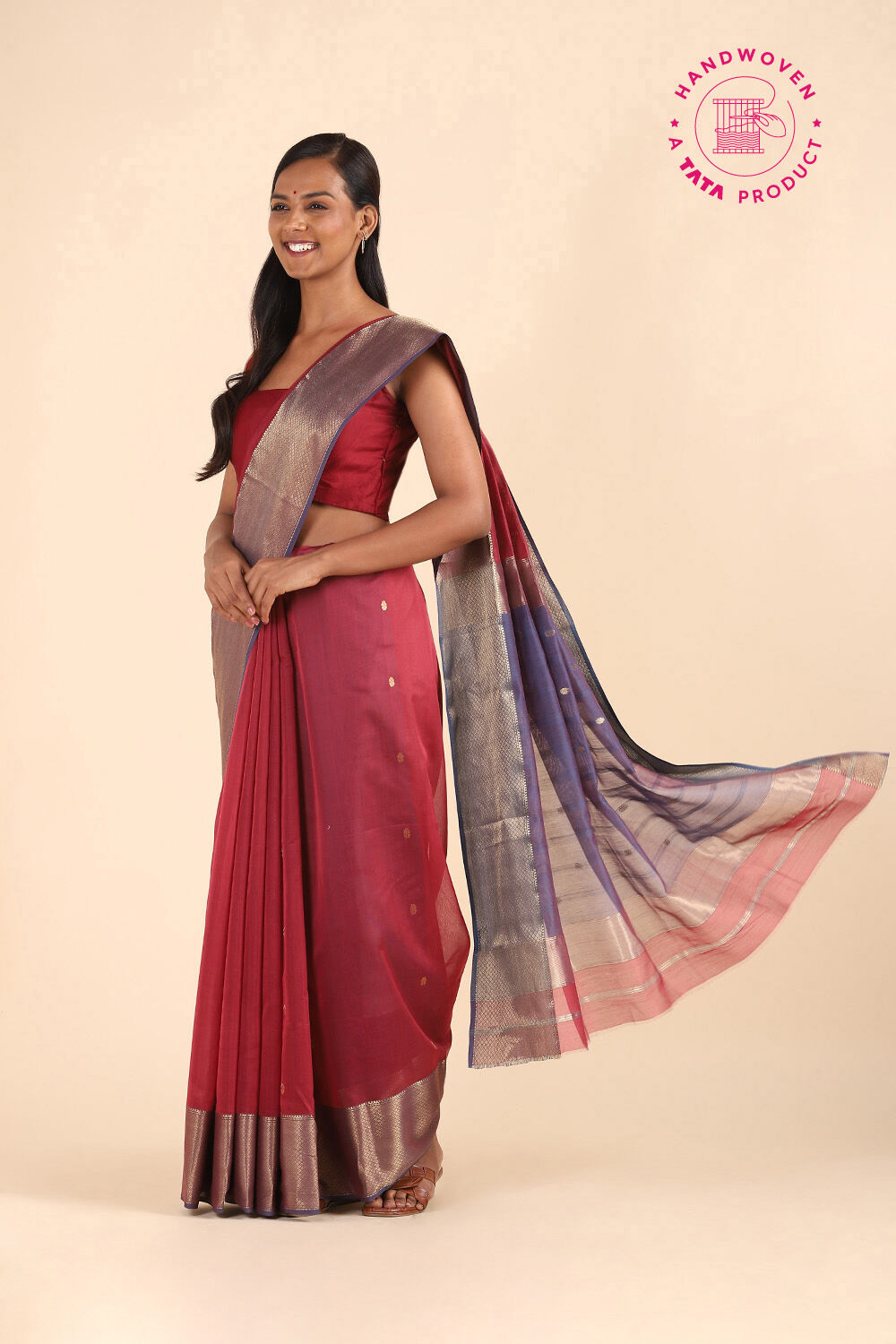 Dark Pink Pure Silk Cotton Maheshwari Saree image number null