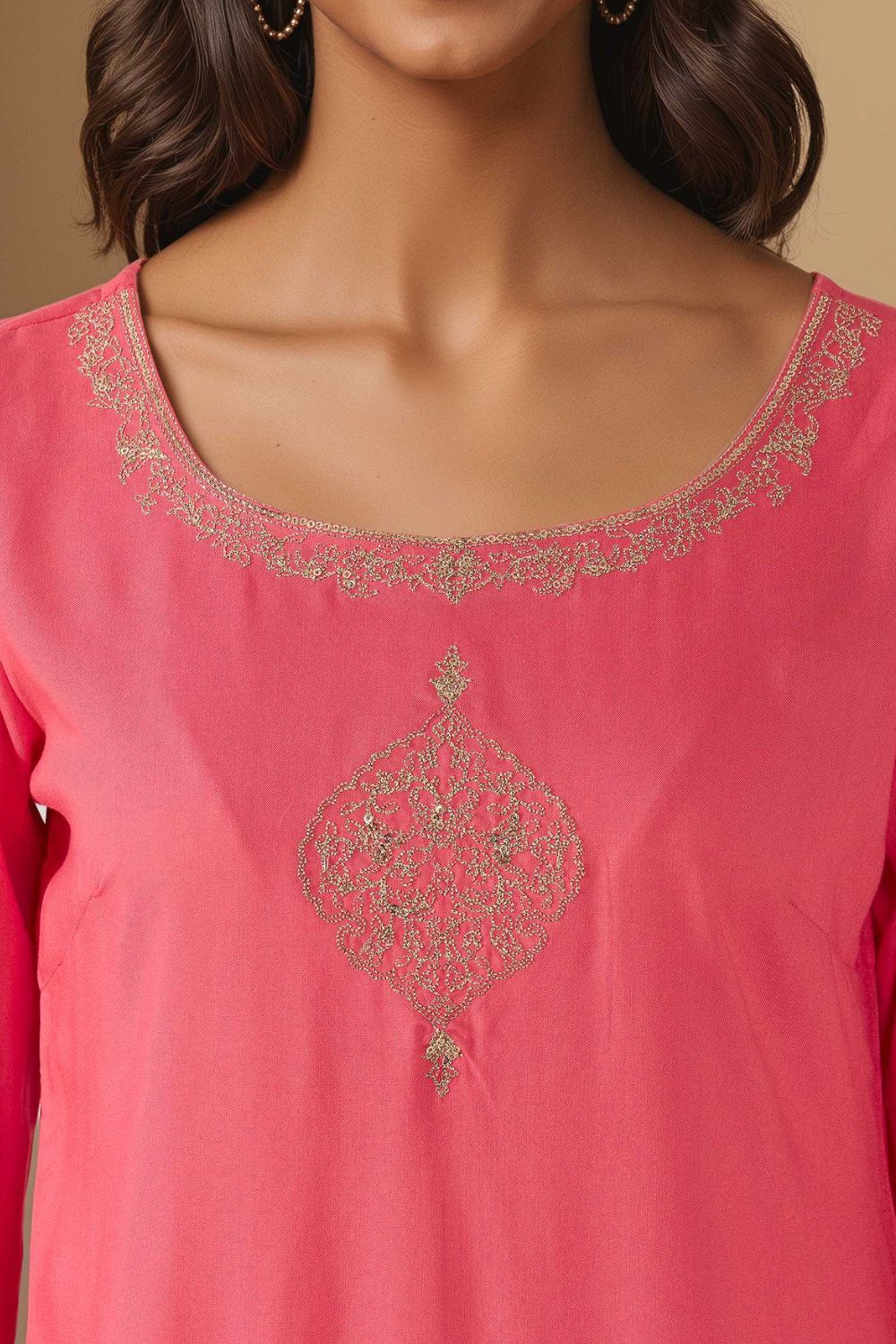 Pink Viscose Embroidered Kurta Set image number null
