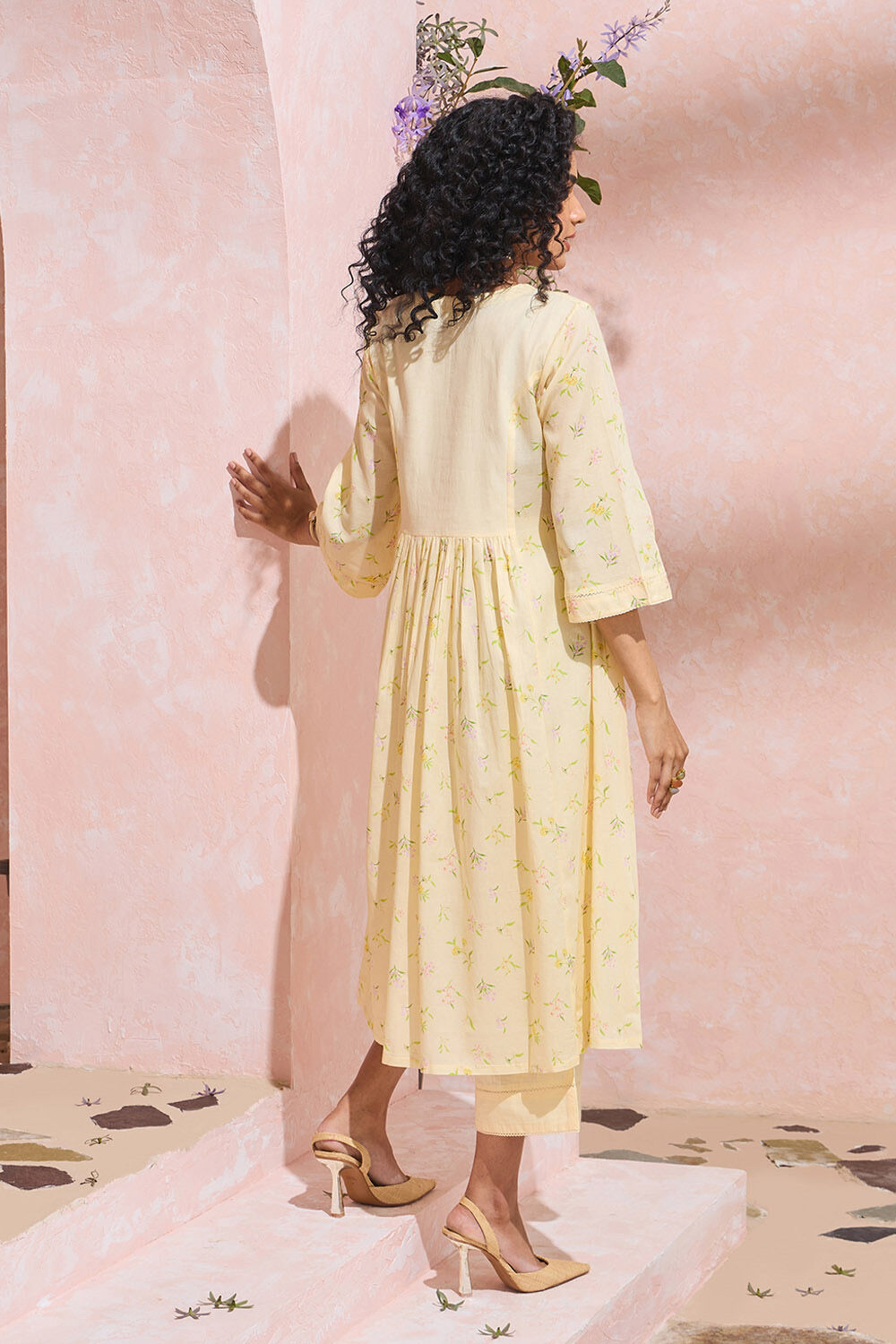 Light Yellow Printed Cotton Viscose Kurta Set image number null