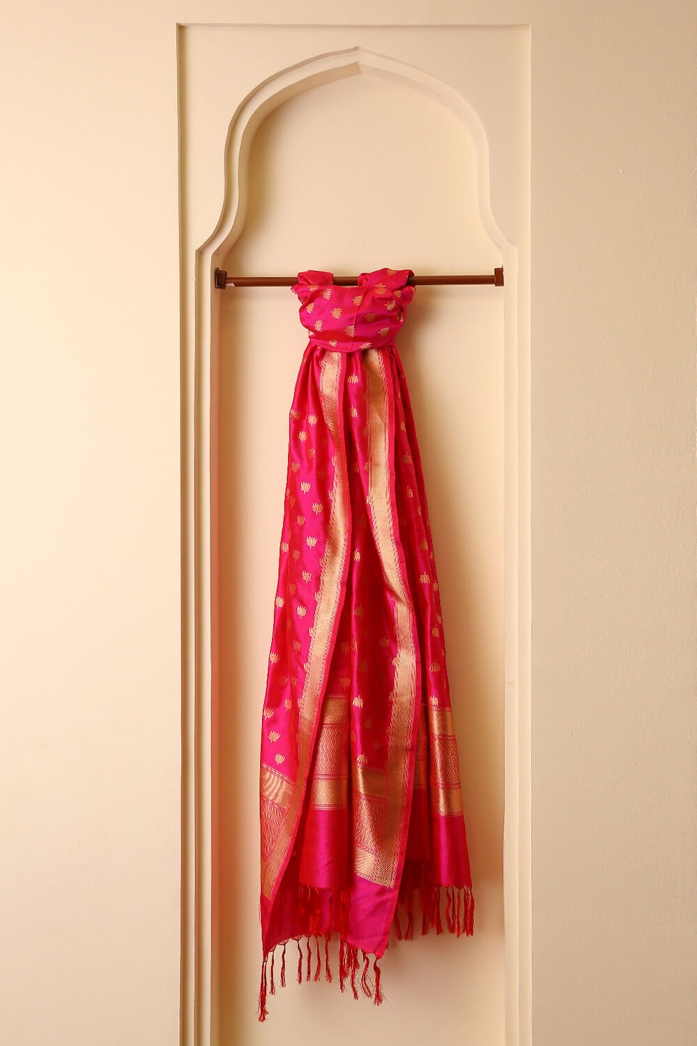 Pink Pure Silk Banaras Dupatta image number null