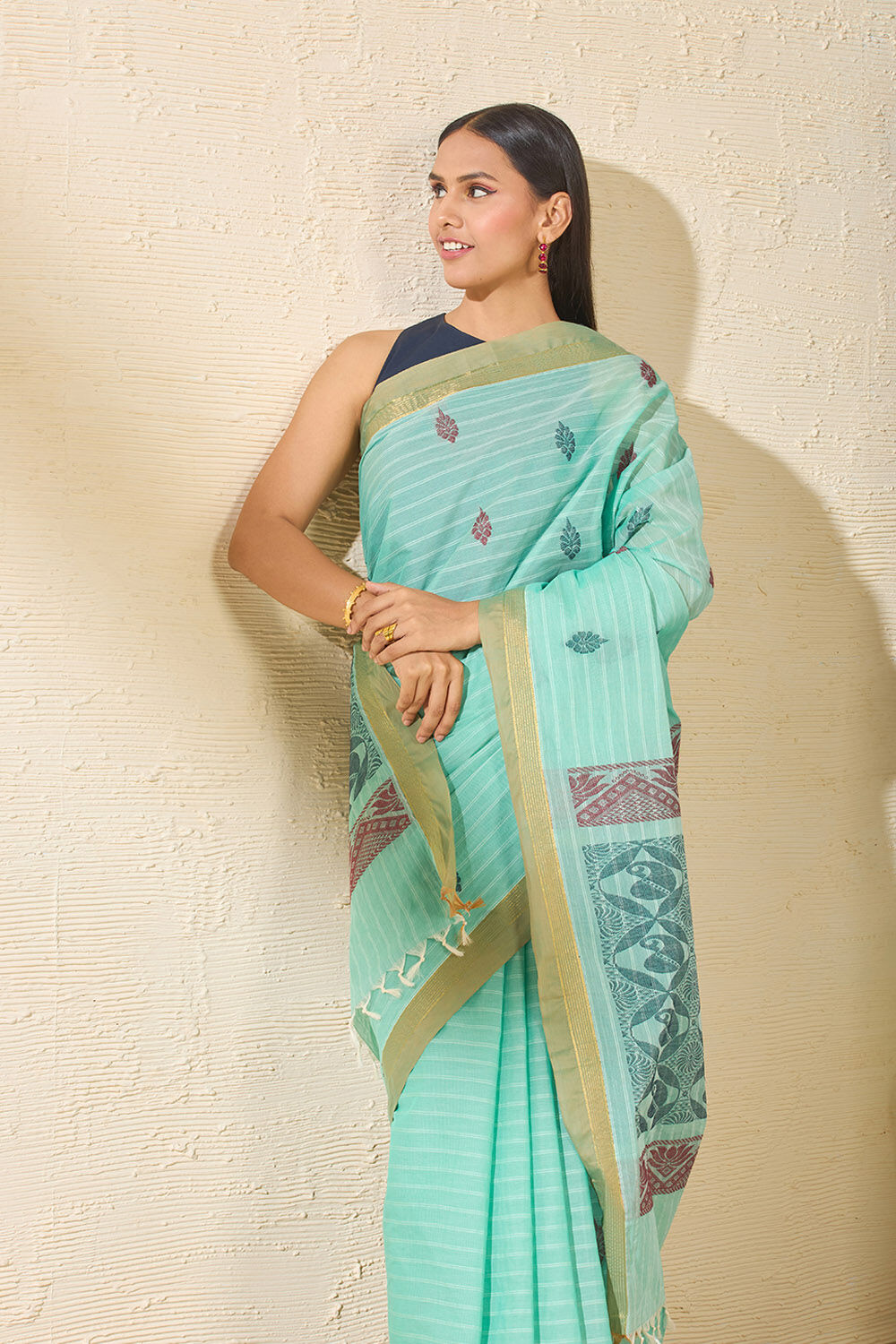 Light Blue Woven South Pure Cotton Saree image number null
