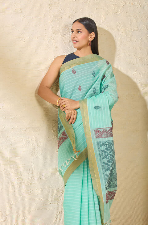 Light Blue Woven South Pure Cotton Saree
