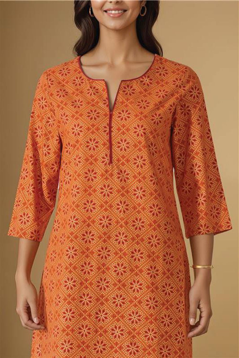 Orange Pure Cotton Screen Printed Kurta Set image number null