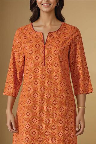 Orange Pure Cotton Screen Printed Kurta Set thumbnail image number null