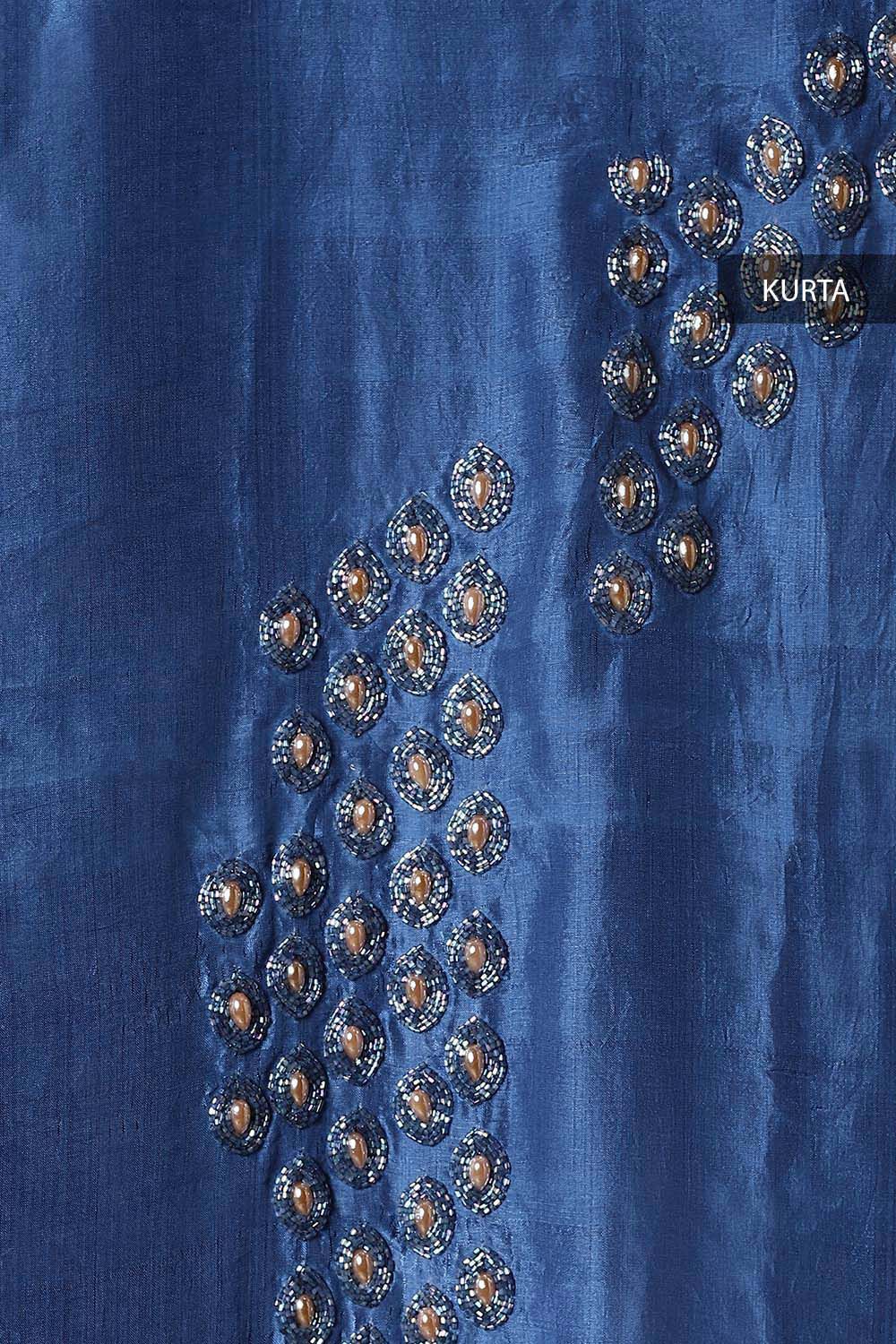 Blue Silk Embroidered Unstitched Suit Set image number null