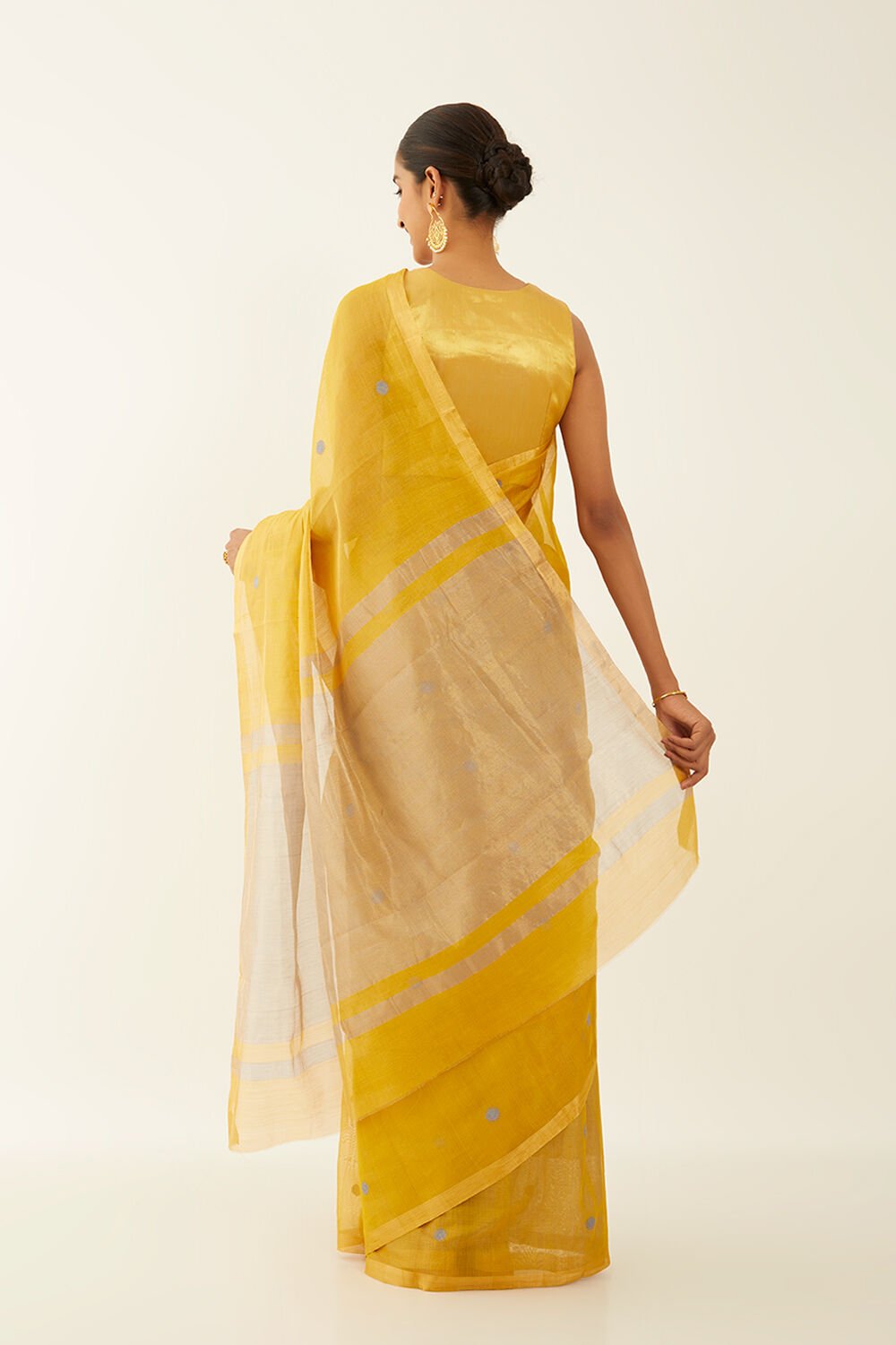 Yellow Pure Cotton Tissue Chanderi Saree image number null
