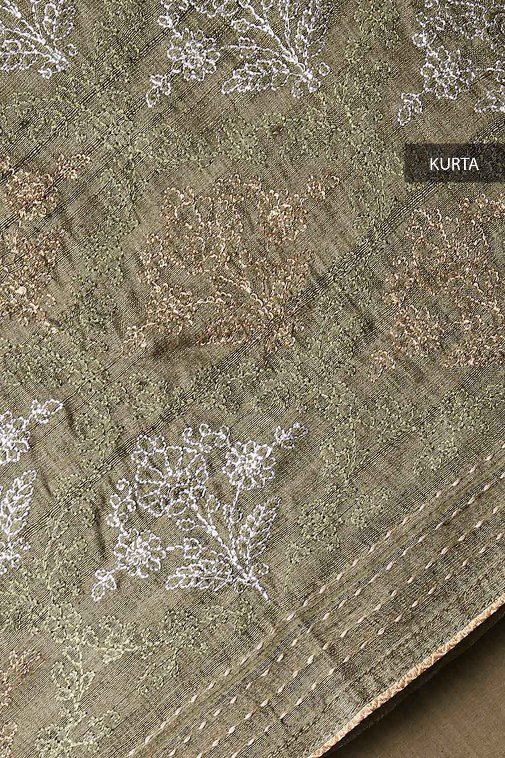 Green Embroidered Tussar Suit image number null
