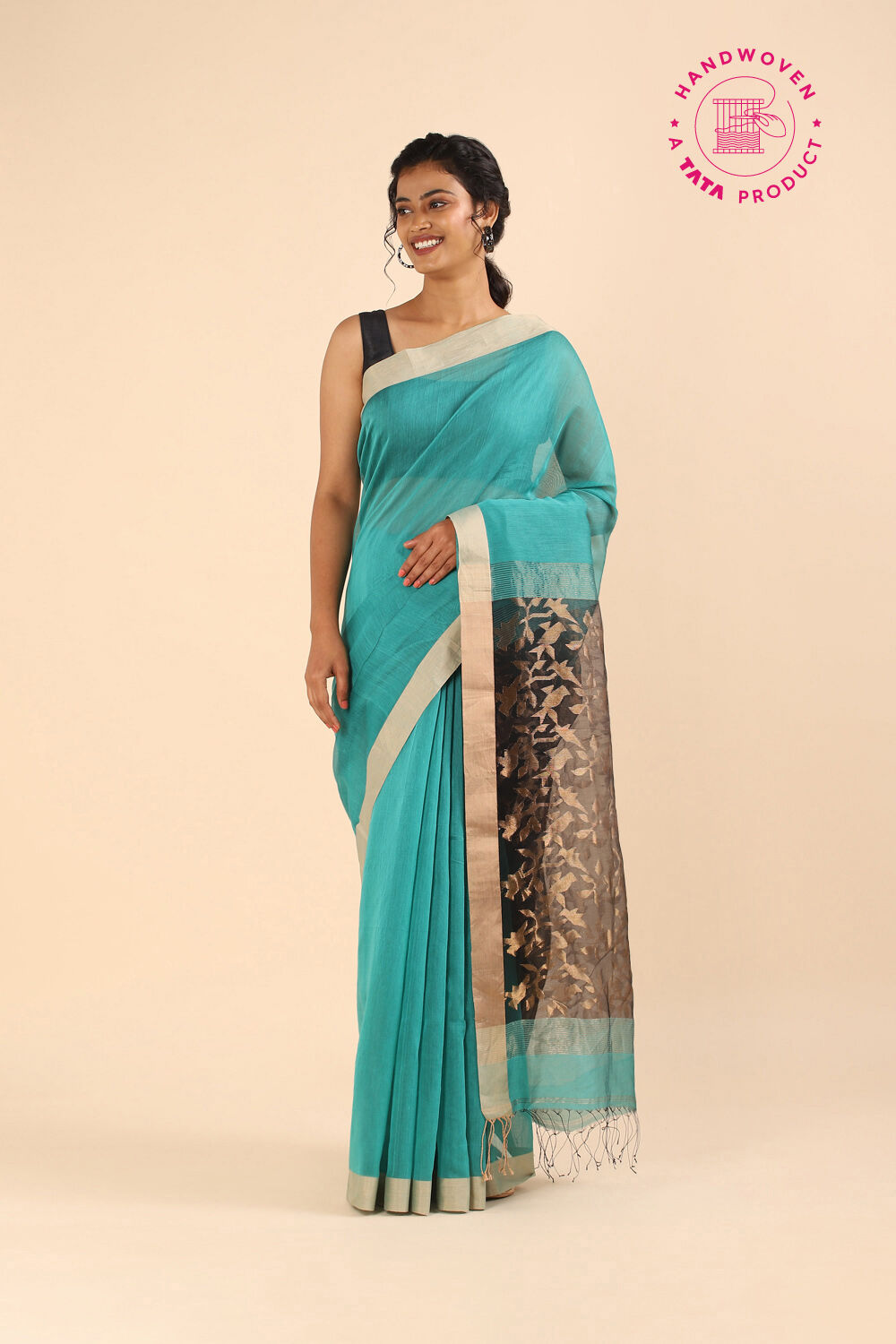 Light Blue Pure Silk Cotton Bengal Saree image number null